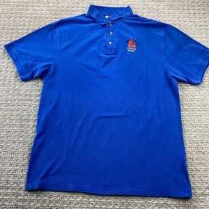 Vintage Polo Shirt Men Large L Blue ESPANA Rugby Embroidered Chest Logo Sports